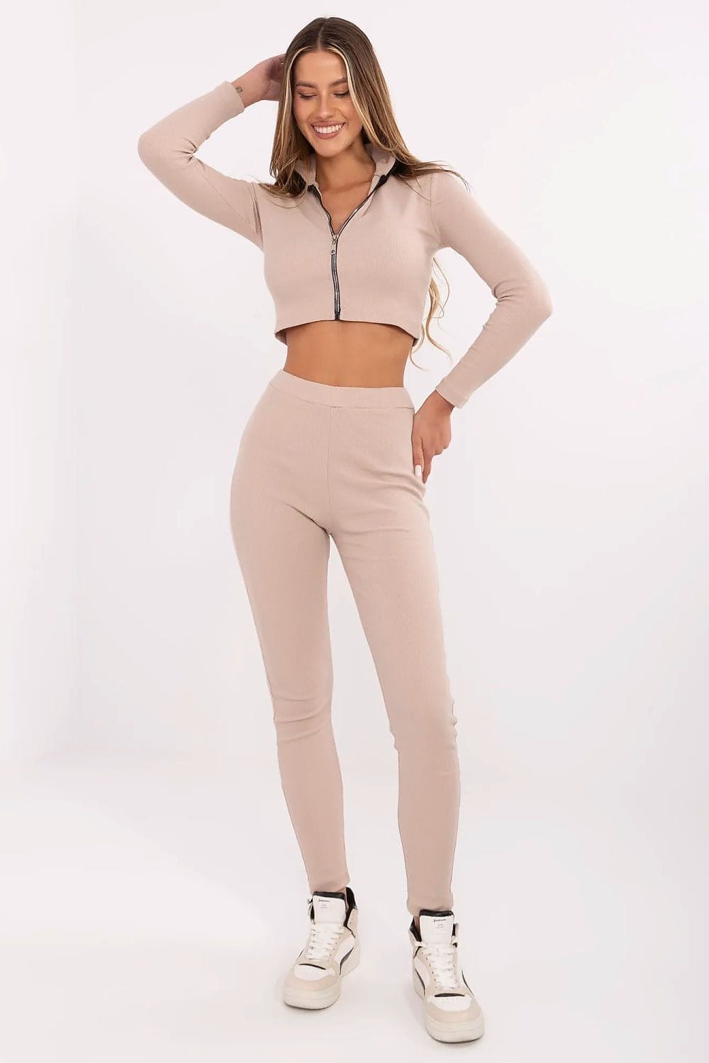 Women Ribbed Set Cotton Elastane Zip - ShalayeFashion