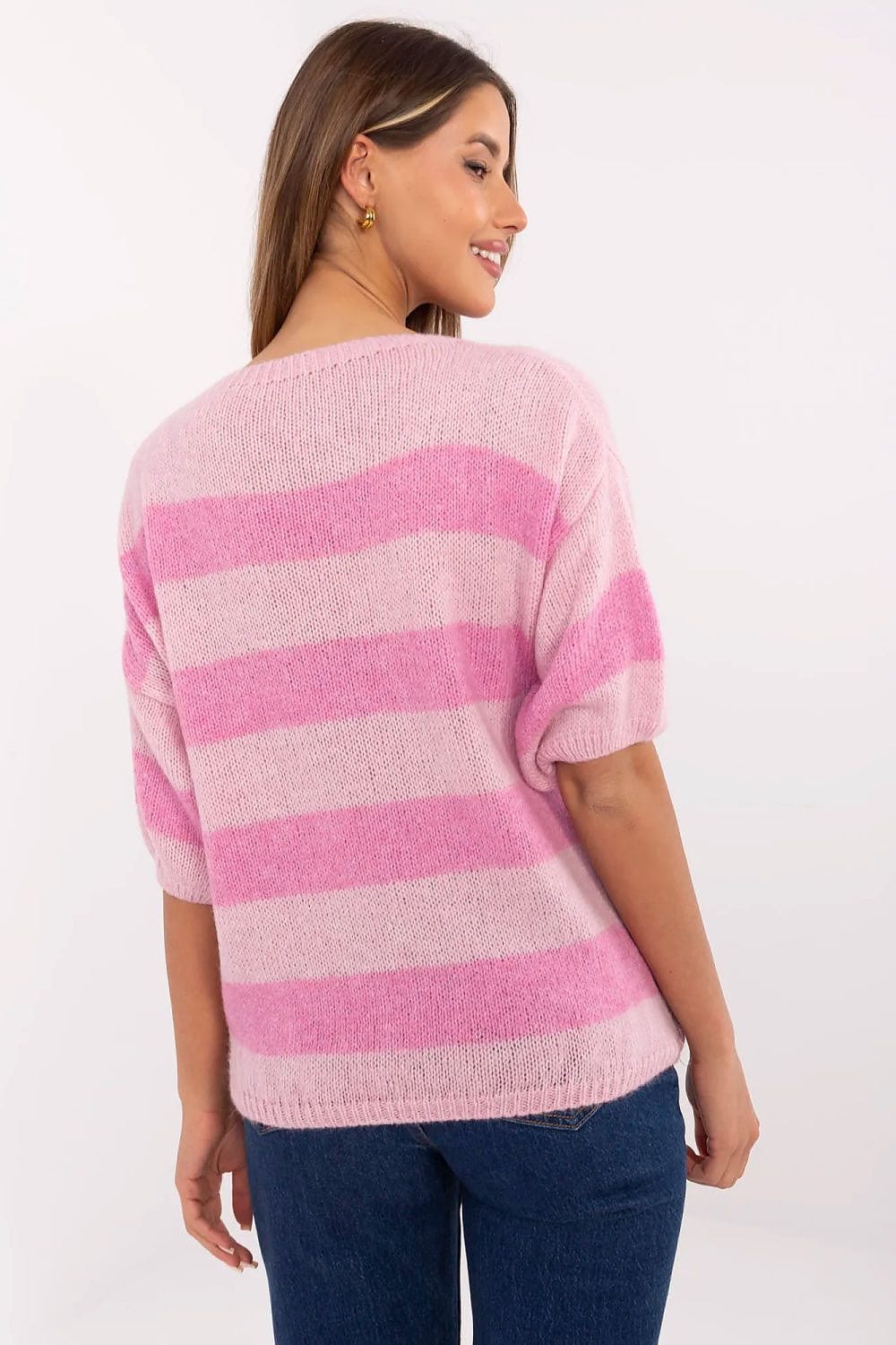 Women Striped Sweater 3/4 Sleeve - ShalayeFashion
