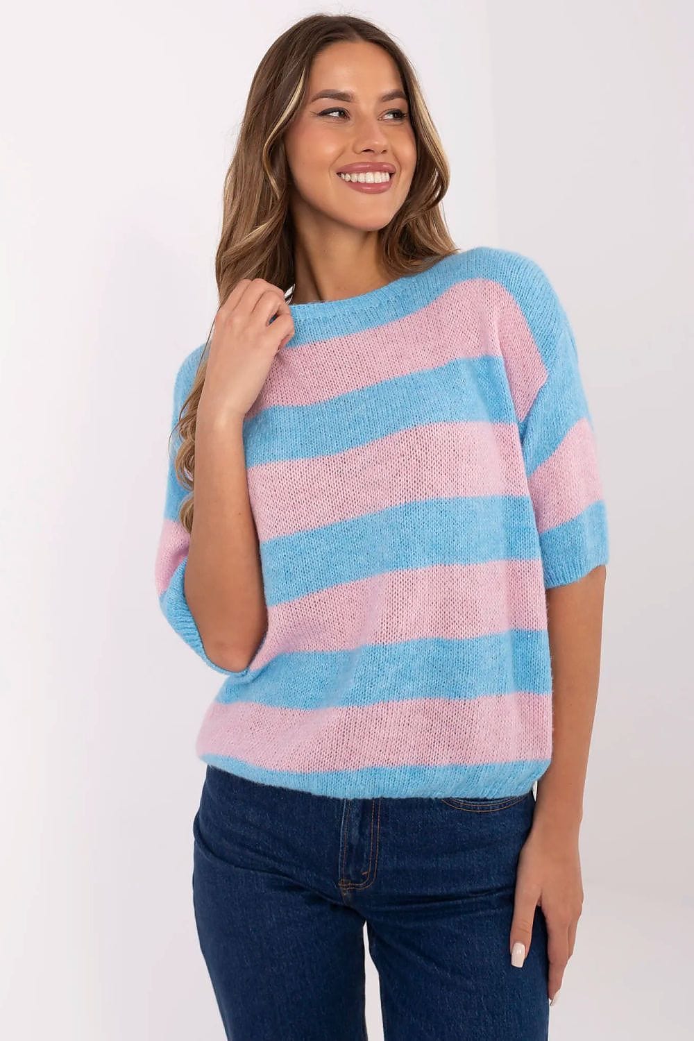 Women Striped Sweater 3/4 Sleeve - ShalayeFashion
