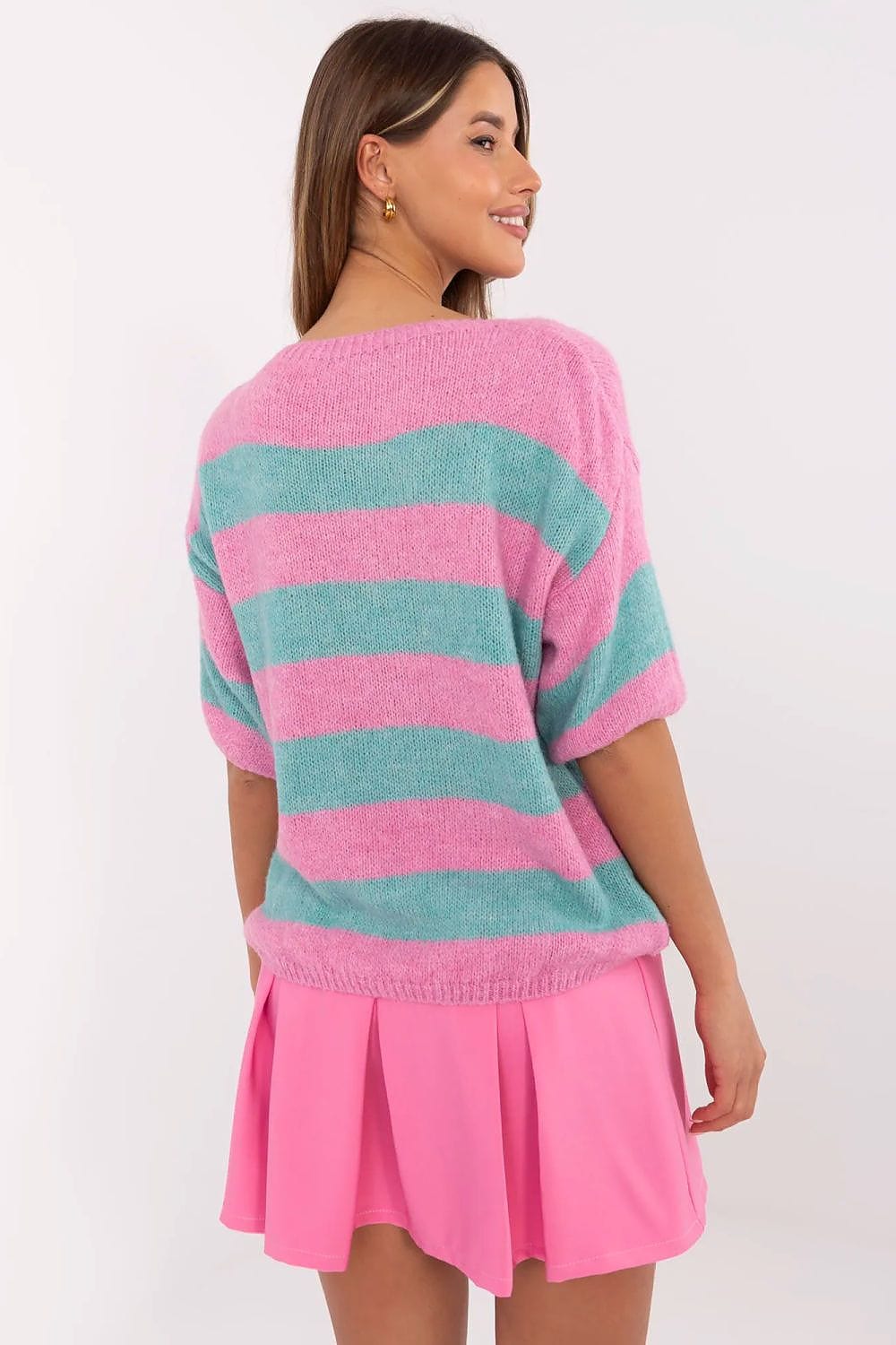Women Striped Sweater 3/4 Sleeve - ShalayeFashion