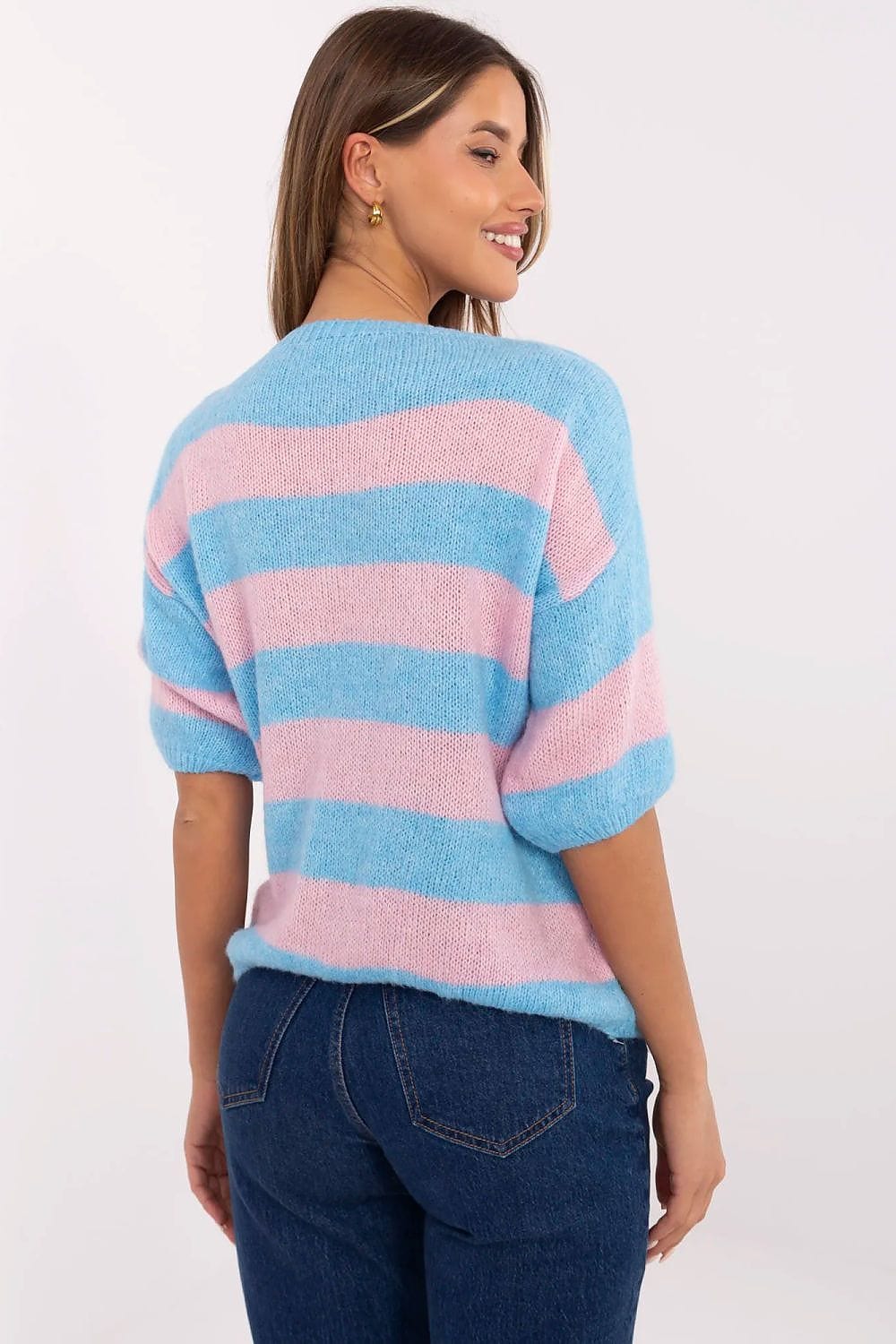 Women Striped Sweater 3/4 Sleeve - ShalayeFashion