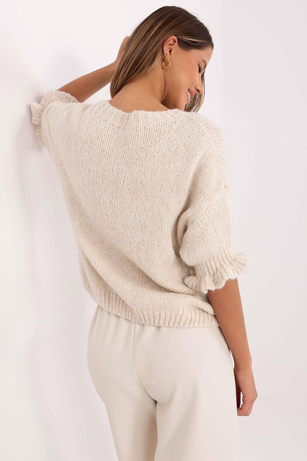 Women Sweater 3/4 Sleeve Ruffles - ShalayeFashion
