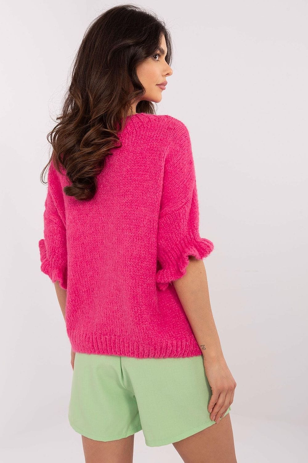 Women Sweater 3/4 Sleeve Ruffles - ShalayeFashion
