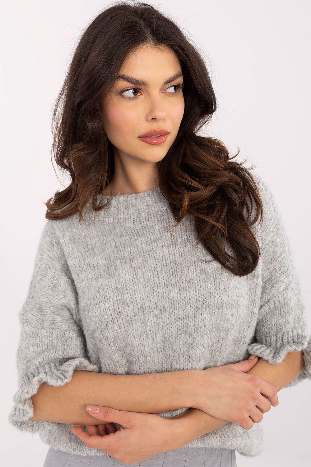 Women Sweater 3/4 Sleeve Ruffles - ShalayeFashion