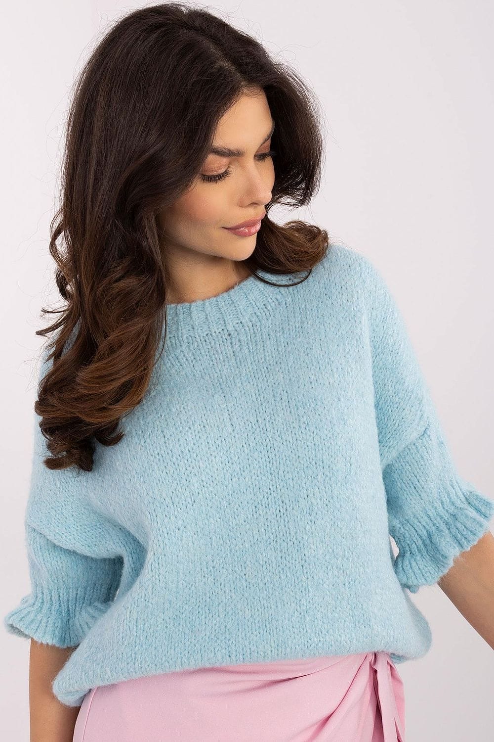 Women Sweater 3/4 Sleeve Ruffles - ShalayeFashion