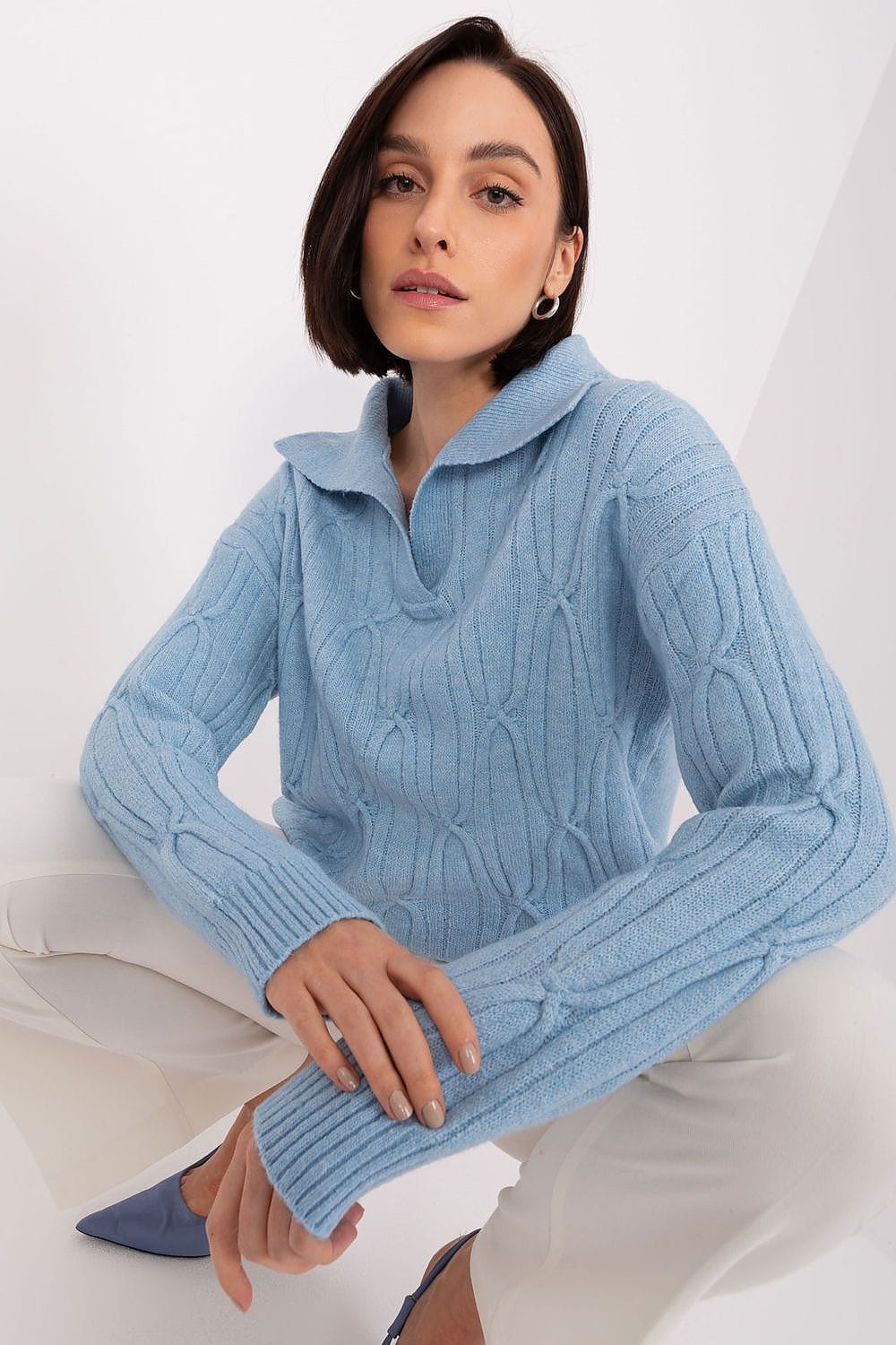 Women Sweater Collar Textured - ShalayeFashion