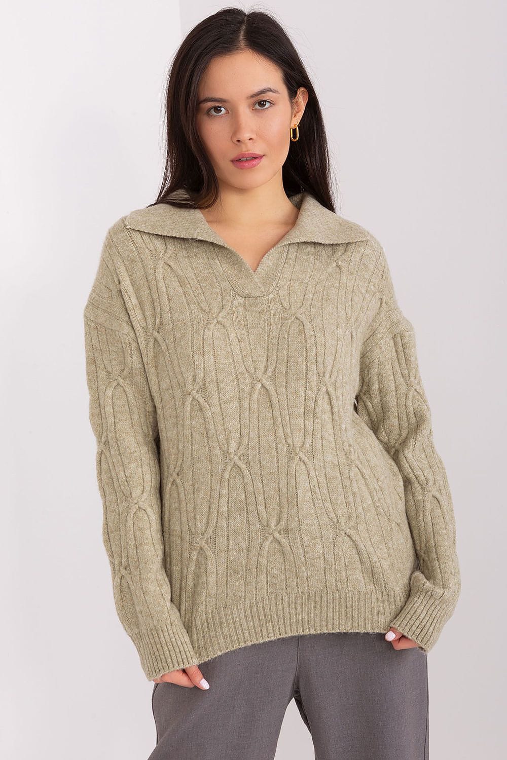 Women Sweater Collar Textured - ShalayeFashion