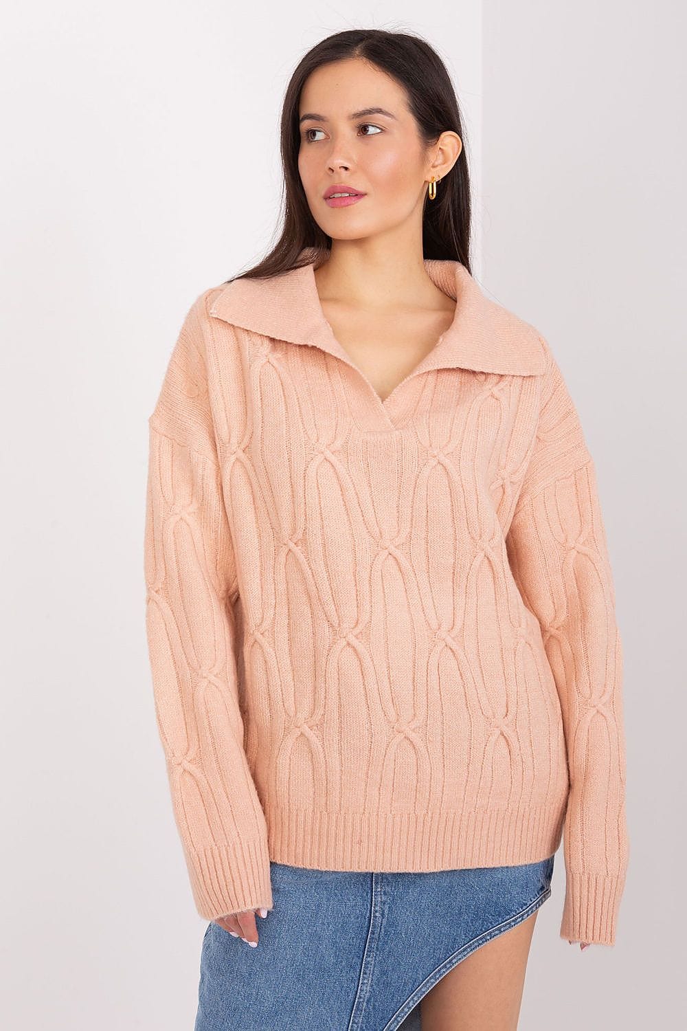 Women Sweater Collar Textured - ShalayeFashion