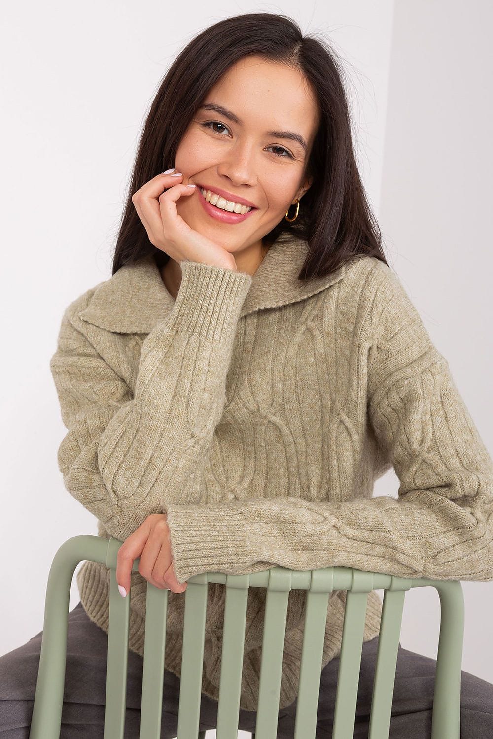 Women Sweater Collar Textured - ShalayeFashion