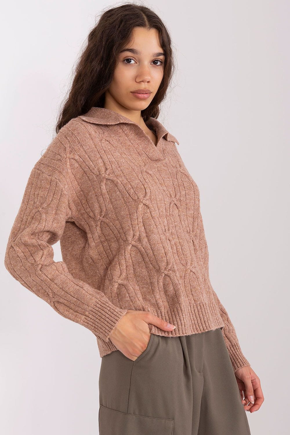 Women Sweater Collar Textured - ShalayeFashion