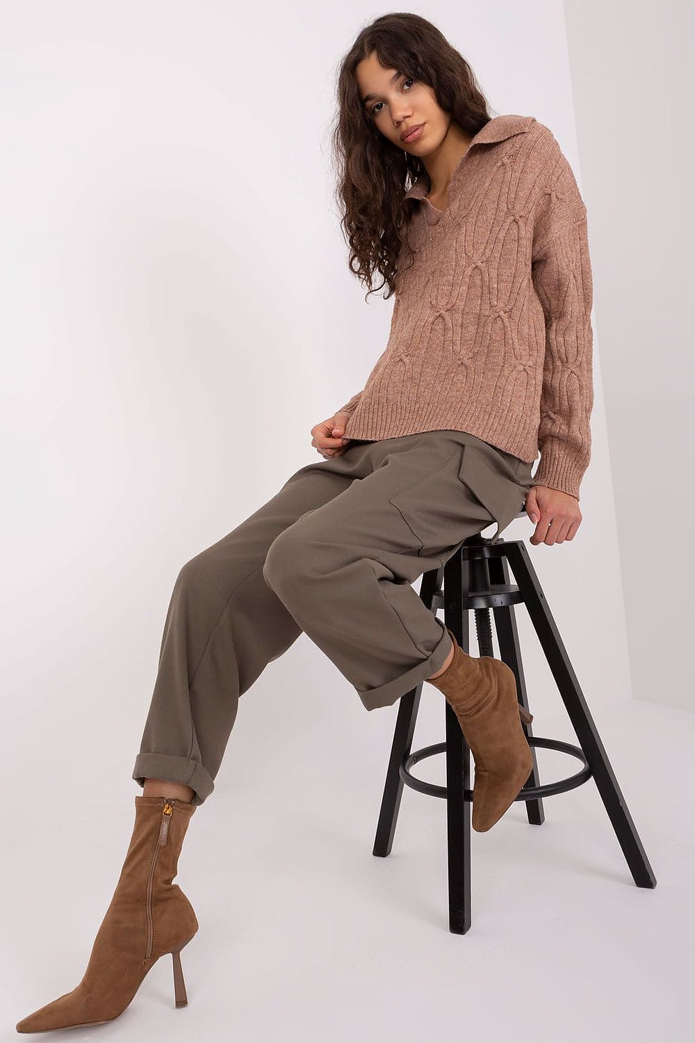 Women Sweater Collar Textured - ShalayeFashion