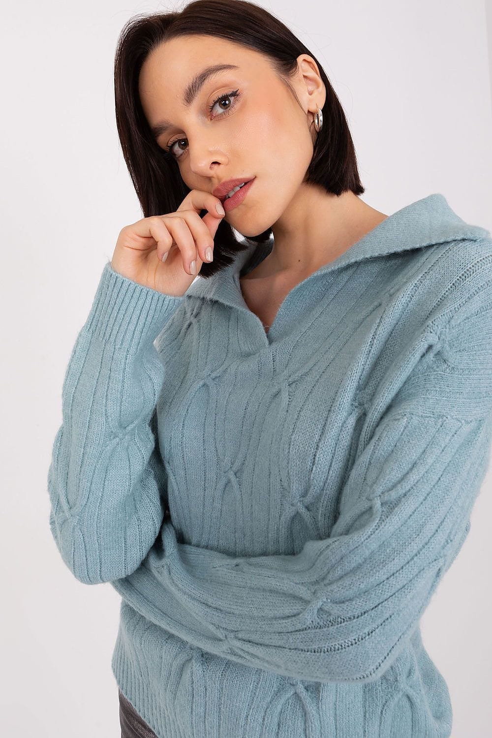 Women Sweater Collar Textured - ShalayeFashion