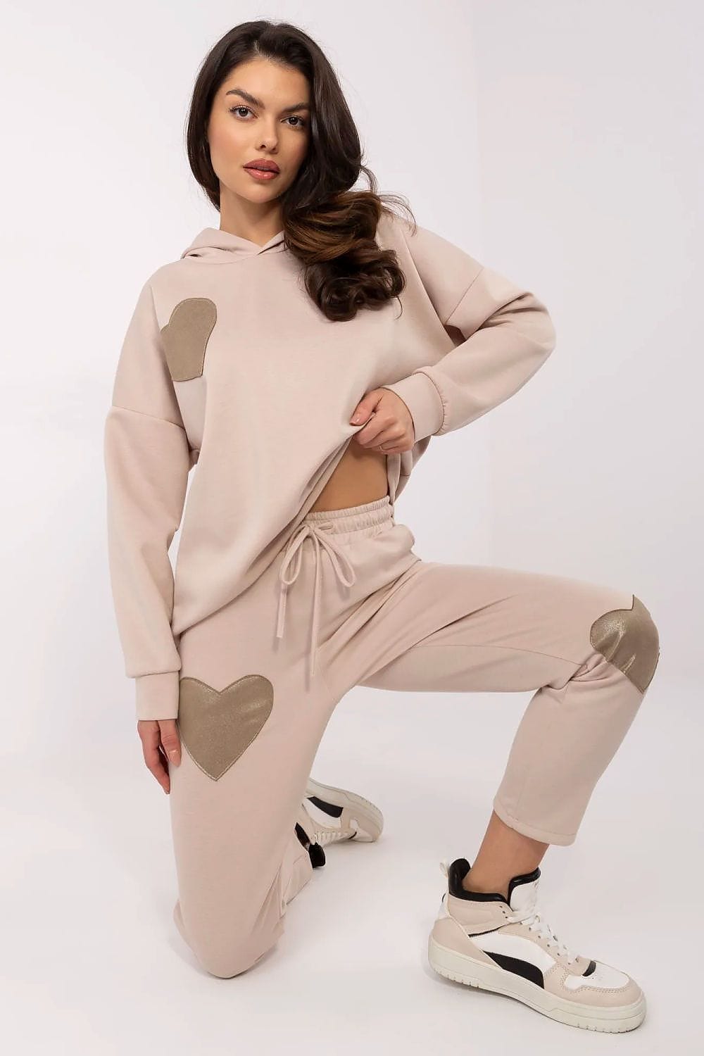 Women Tracksuit Set Heart Patches - ShalayeFashion