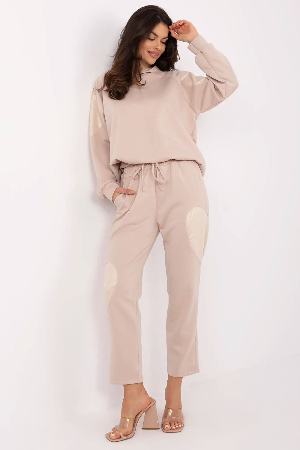 Women Tracksuit Set Heart Patches Hood - ShalayeFashion