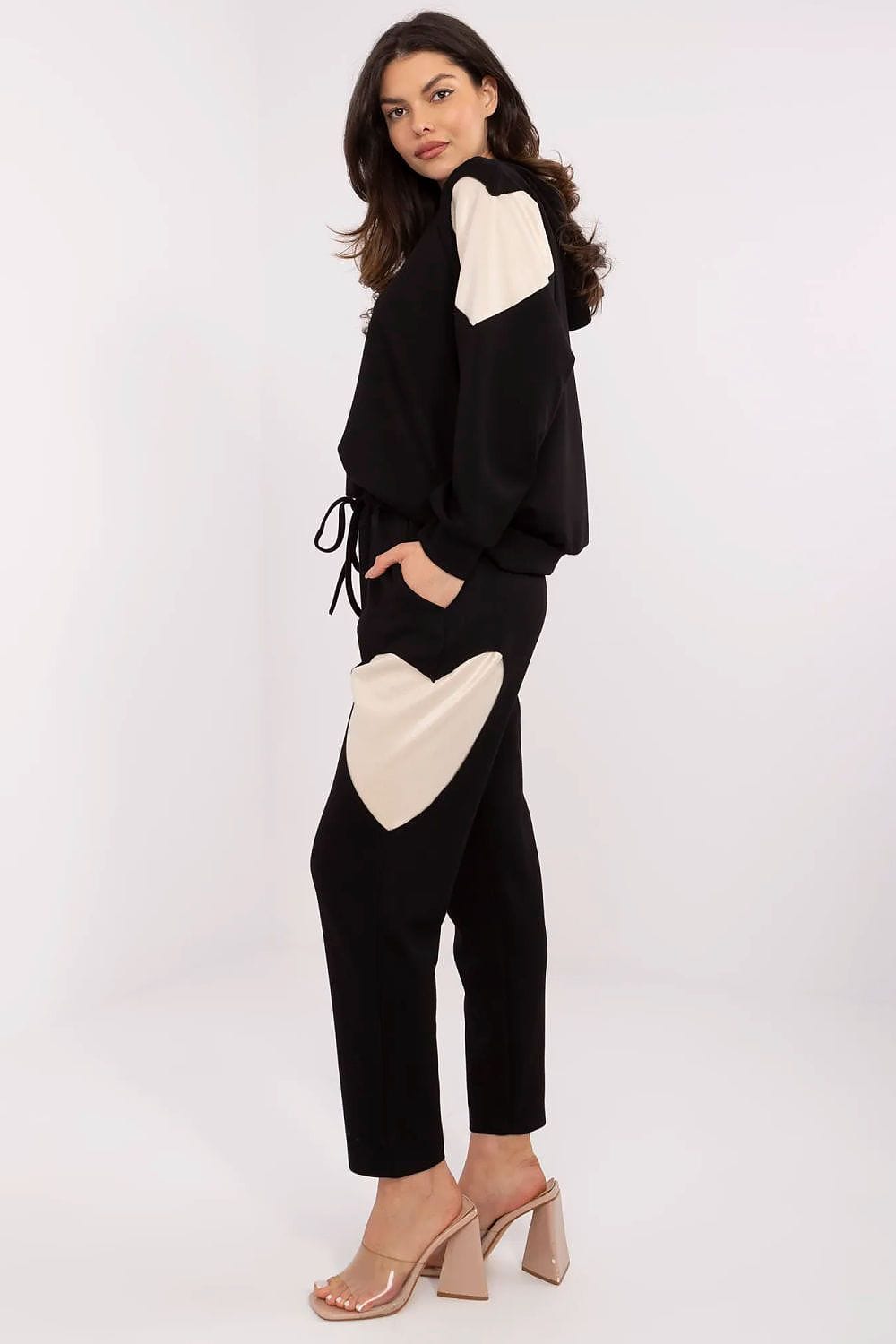 Women Tracksuit Set Heart Patches Hood - ShalayeFashion