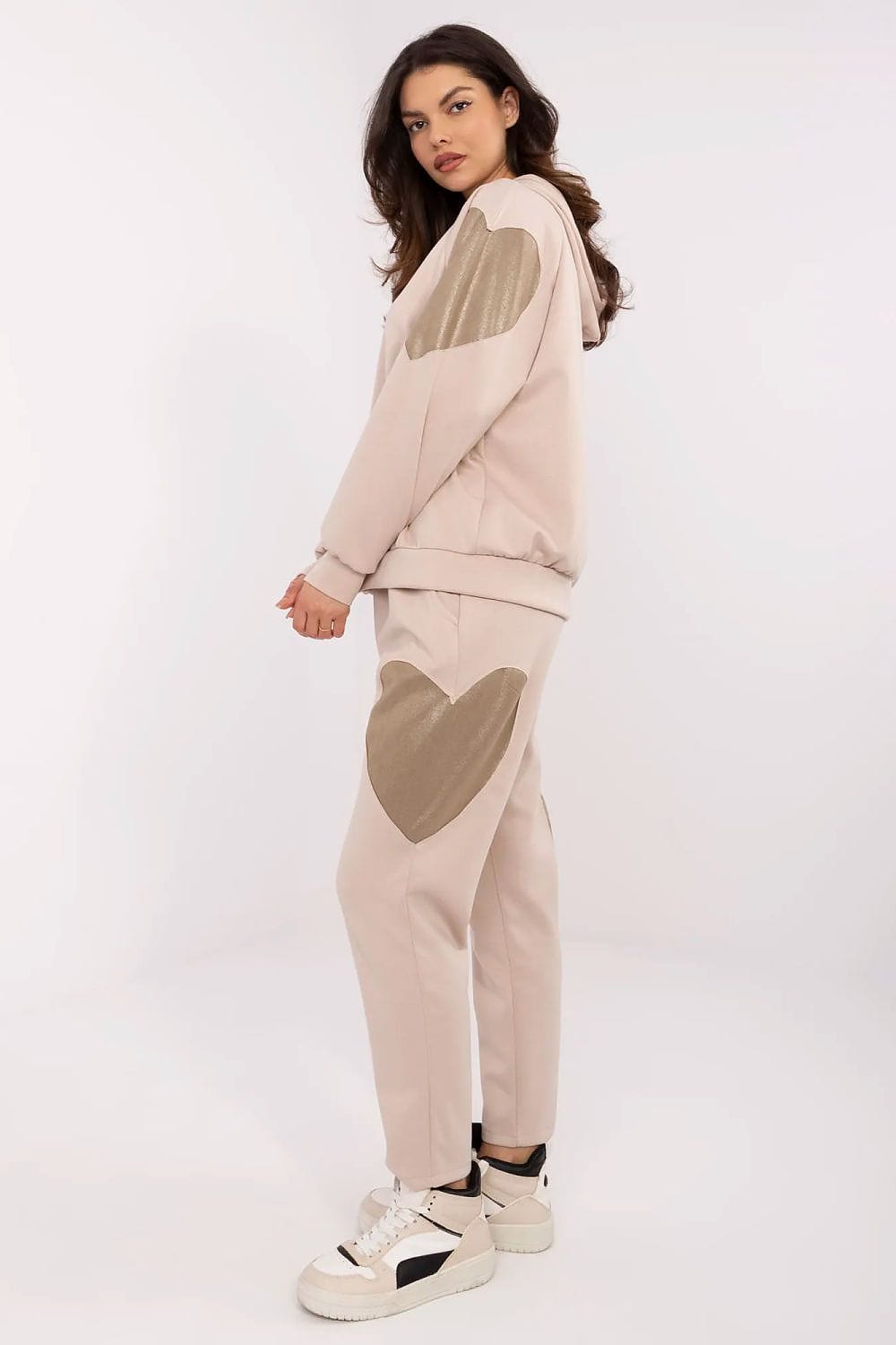 Women Tracksuit Set Heart Patches Hood - ShalayeFashion
