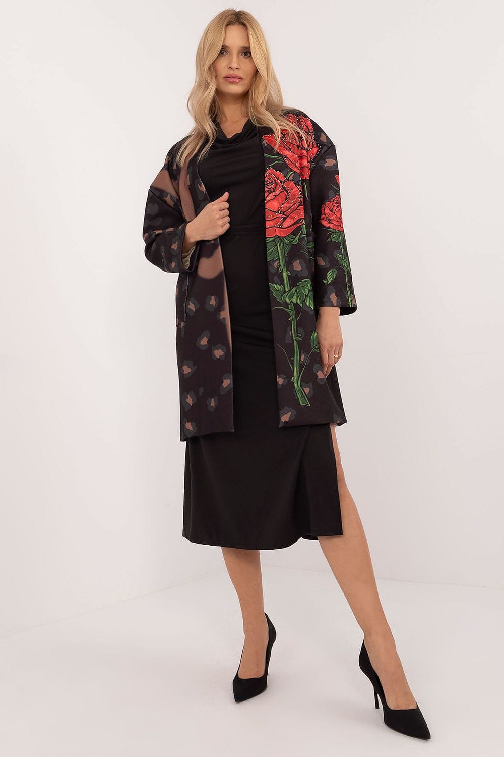 Women Transitional Coat Rose Print - ShalayeFashion