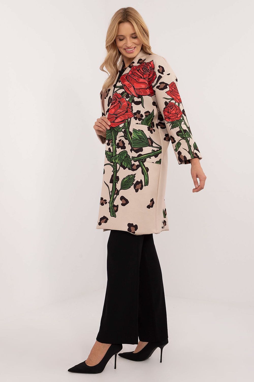 Women Transitional Coat Rose Print - ShalayeFashion