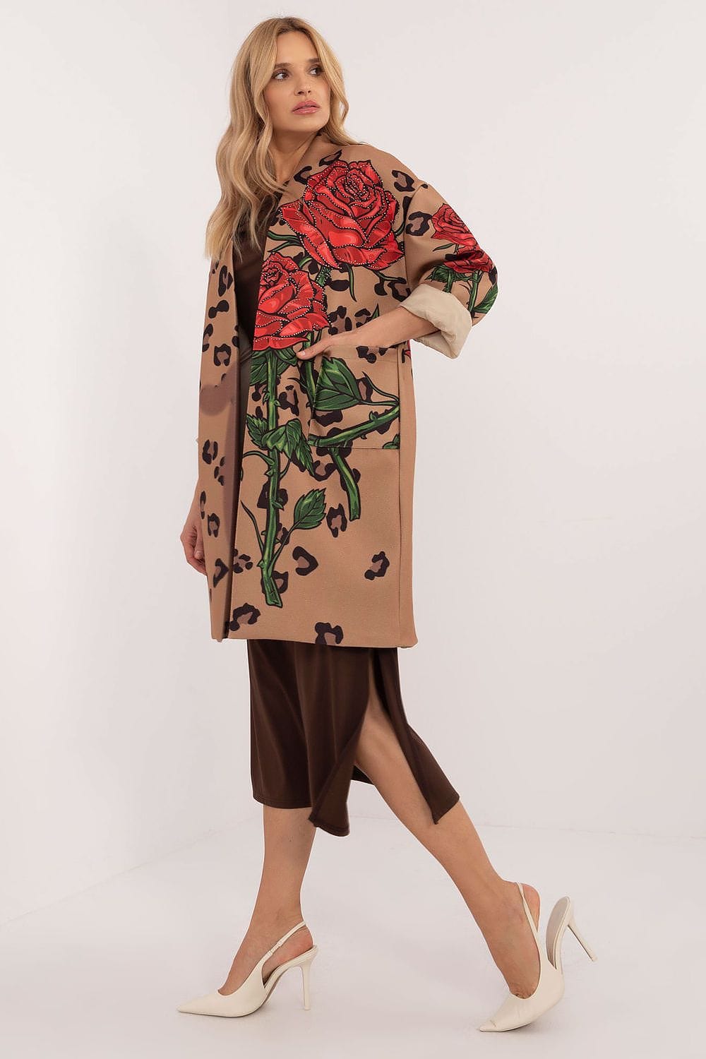 Women Transitional Coat Rose Print - ShalayeFashion