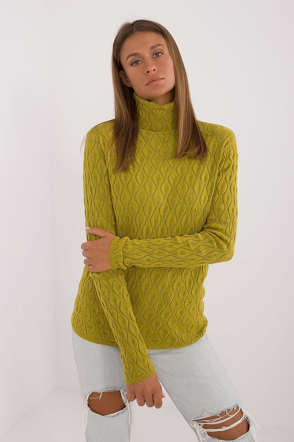 Women Turtleneck Sweater Lacy Pattern - ShalayeFashion