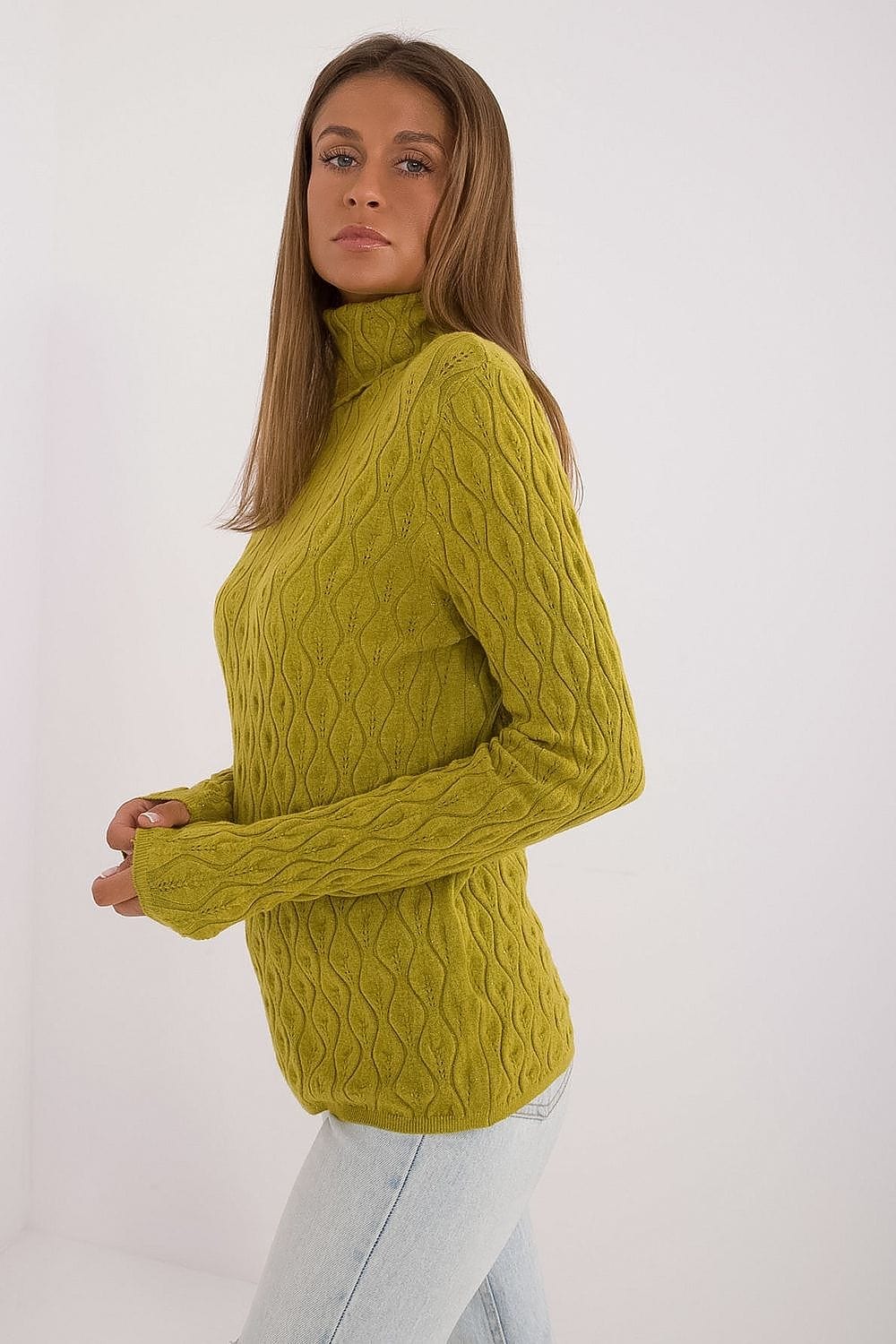 Women Turtleneck Sweater Lacy Pattern - ShalayeFashion