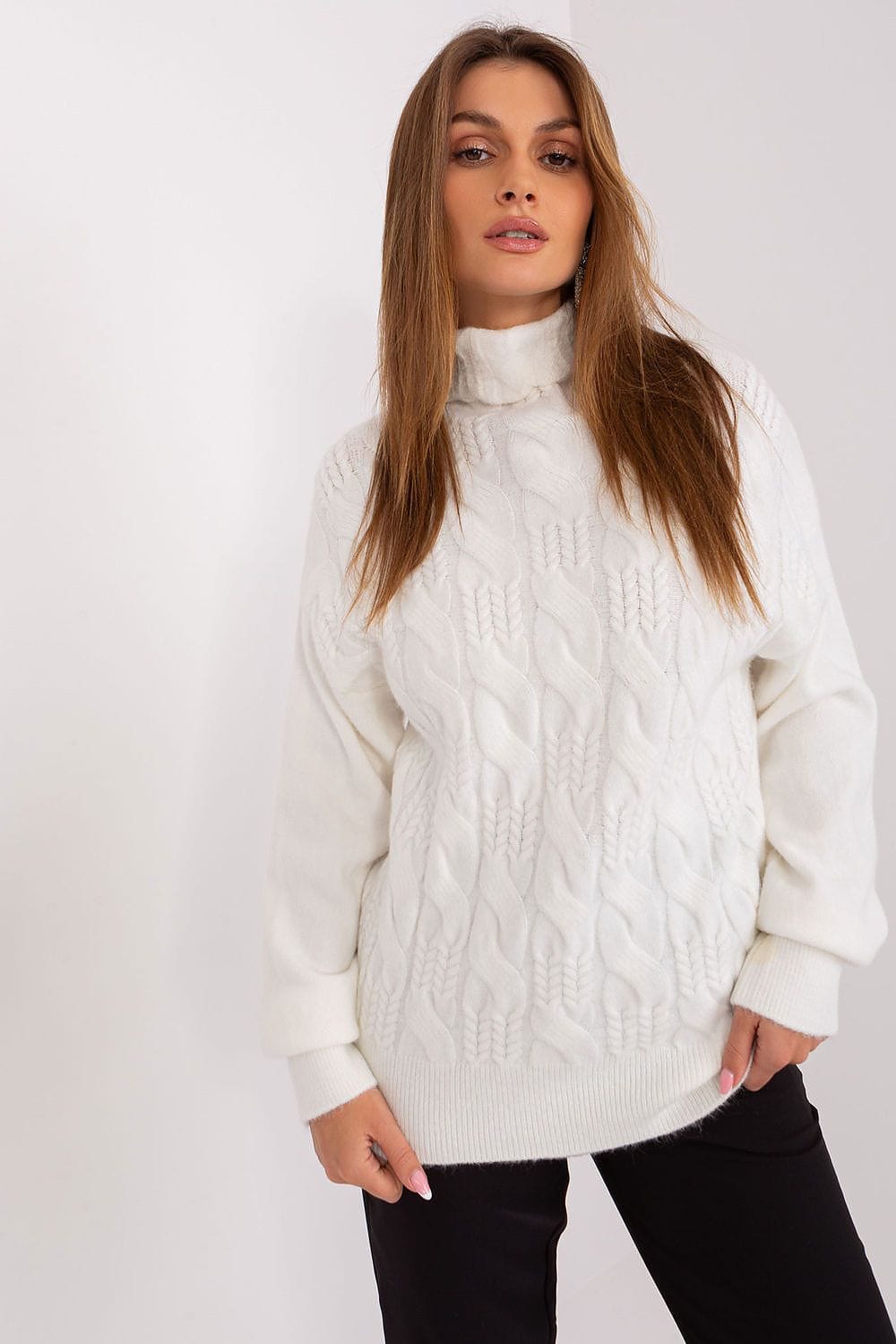 Women Turtleneck Sweater Textured - ShalayeFashion