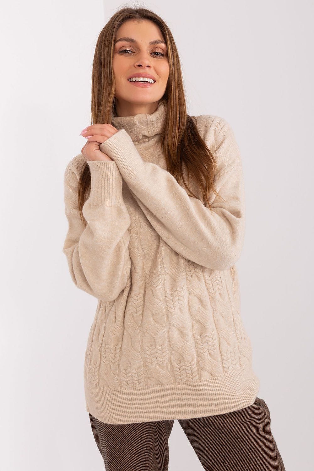 Women Turtleneck Sweater Textured - ShalayeFashion