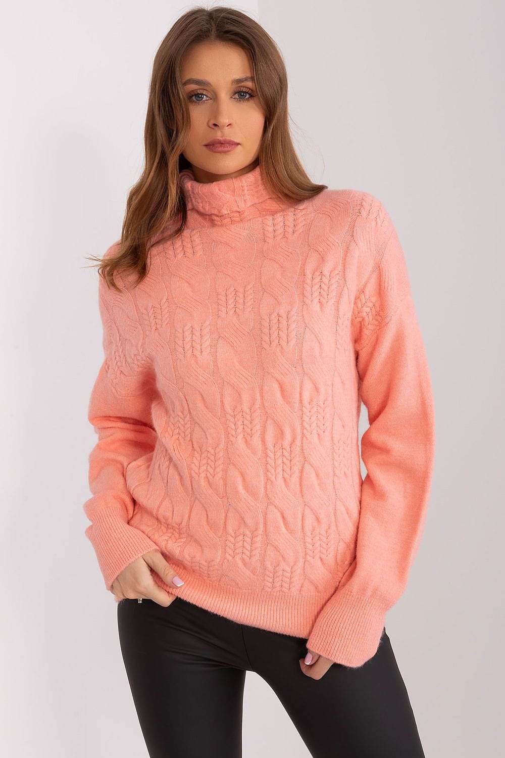 Women Turtleneck Sweater Textured - ShalayeFashion
