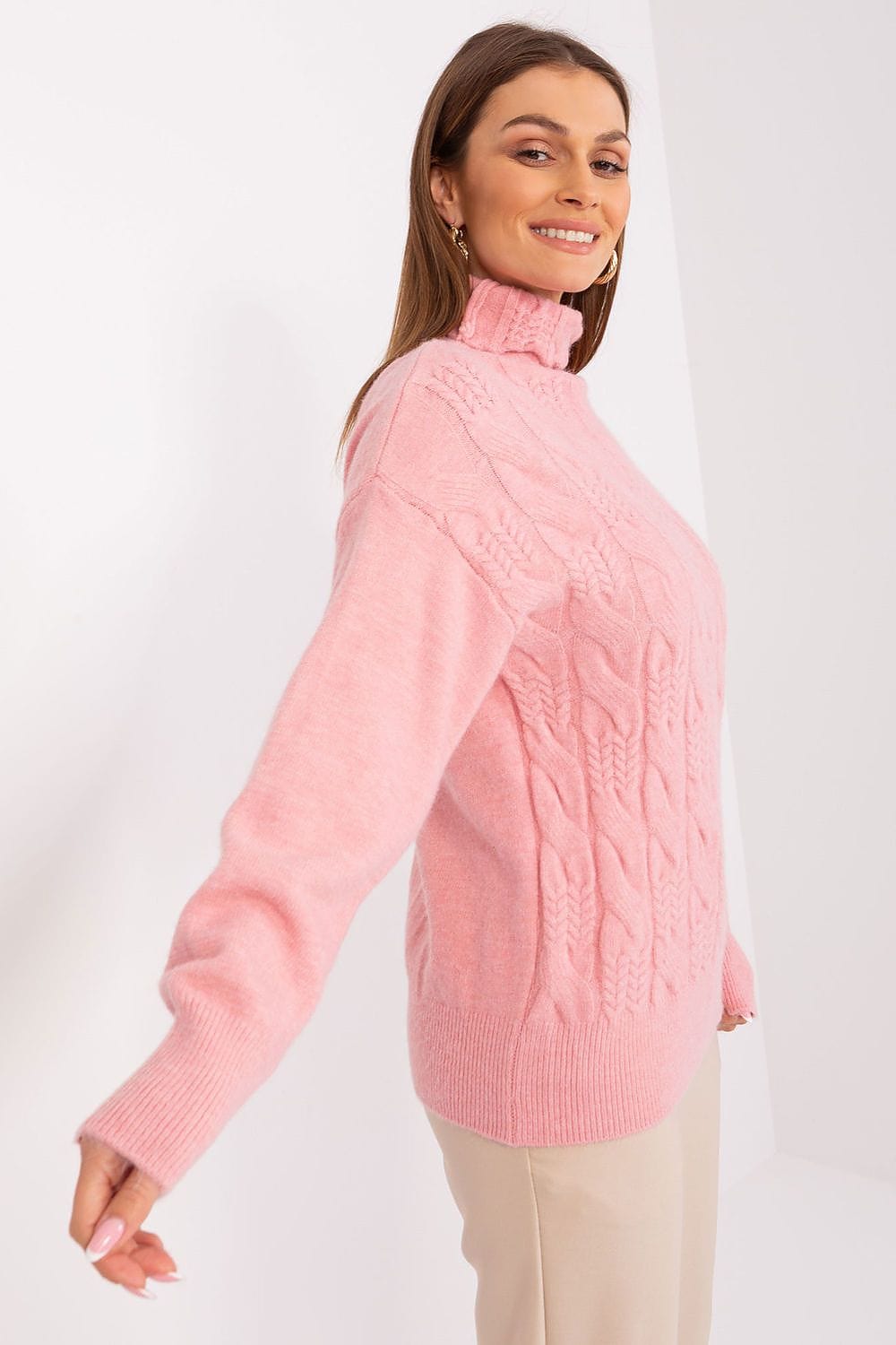 Women Turtleneck Sweater Textured - ShalayeFashion