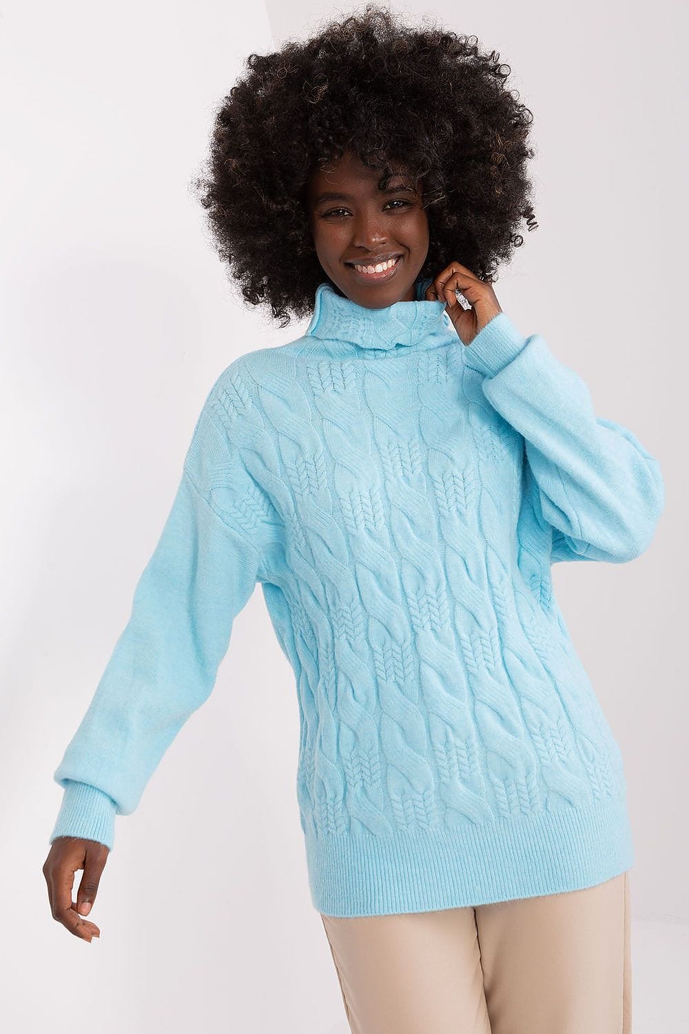 Women Turtleneck Sweater Textured - ShalayeFashion