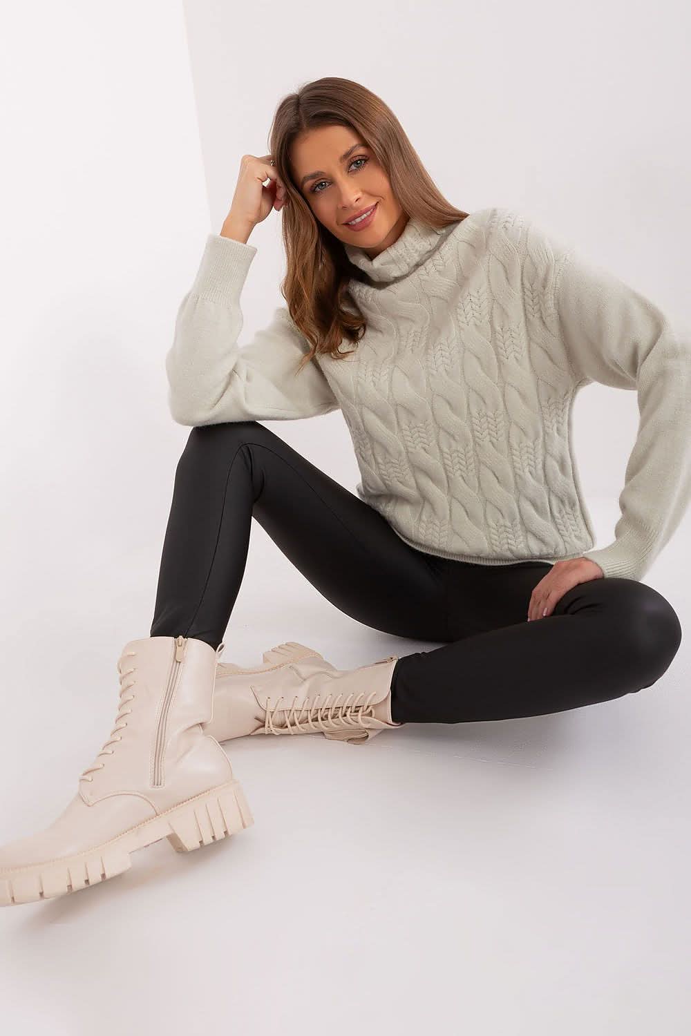 Women Turtleneck Sweater Textured - ShalayeFashion