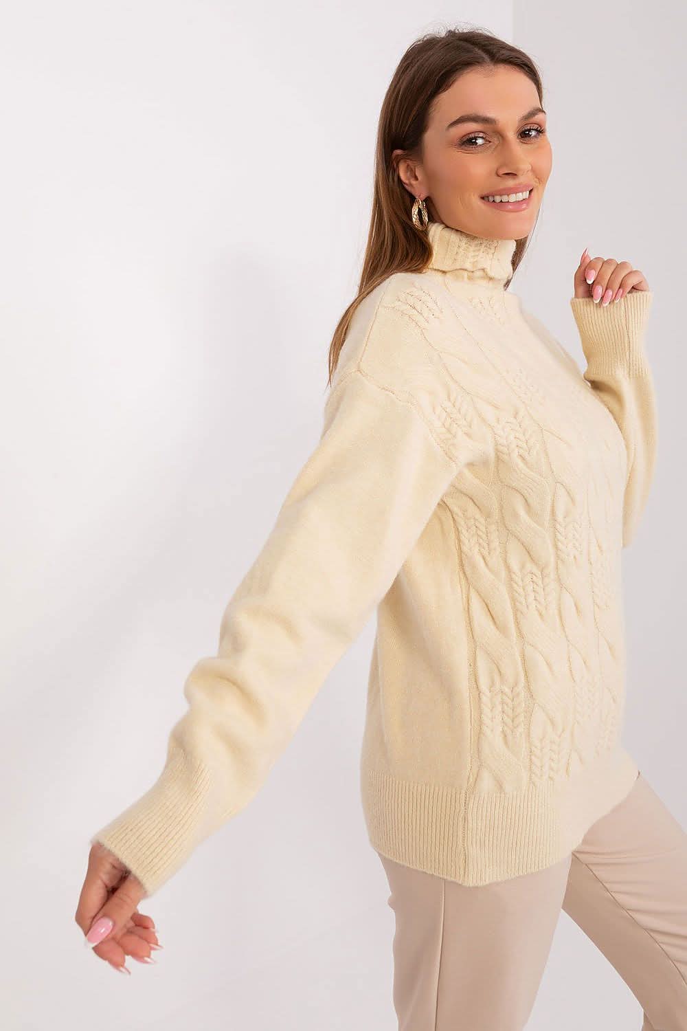 Women Turtleneck Sweater Textured - ShalayeFashion