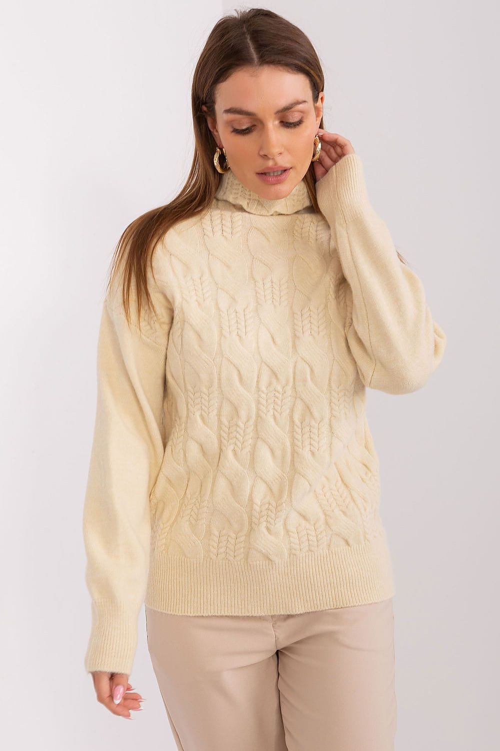 Women Turtleneck Sweater Textured - ShalayeFashion