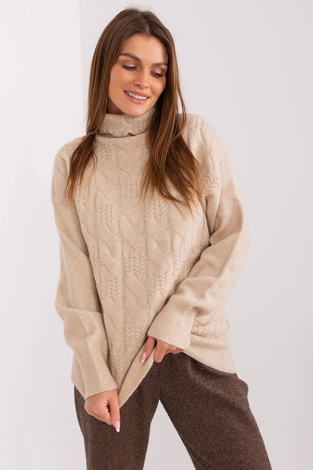Women Turtleneck Sweater Textured - ShalayeFashion