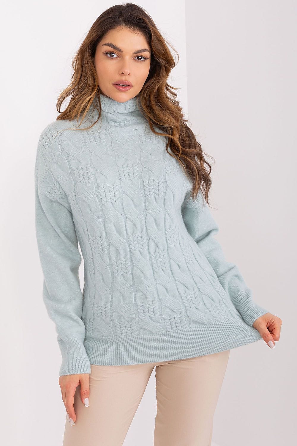 Women Turtleneck Sweater Textured - ShalayeFashion