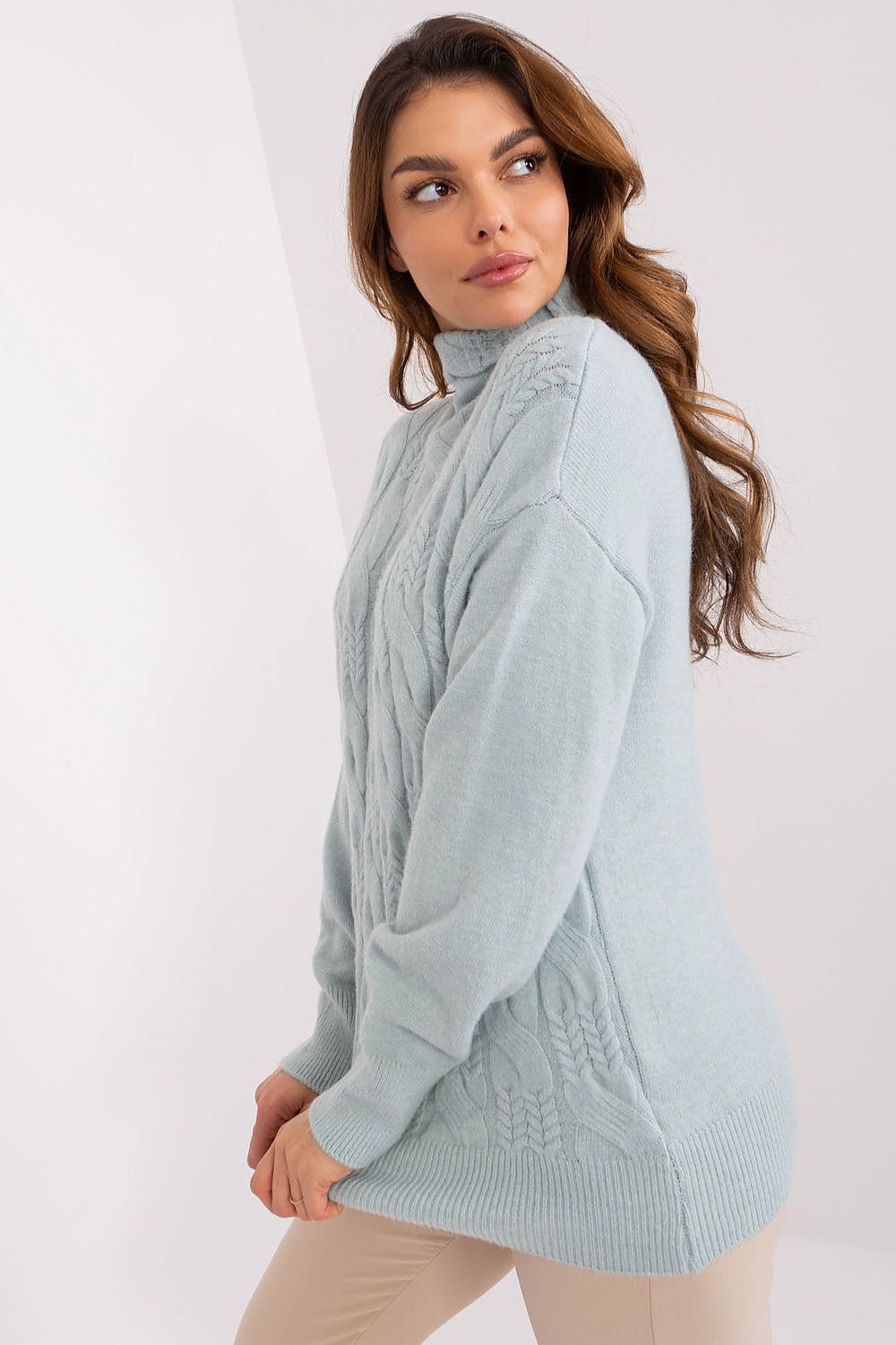 Women Turtleneck Sweater Textured - ShalayeFashion