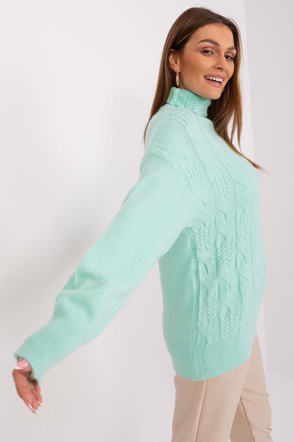 Women Turtleneck Sweater Textured - ShalayeFashion