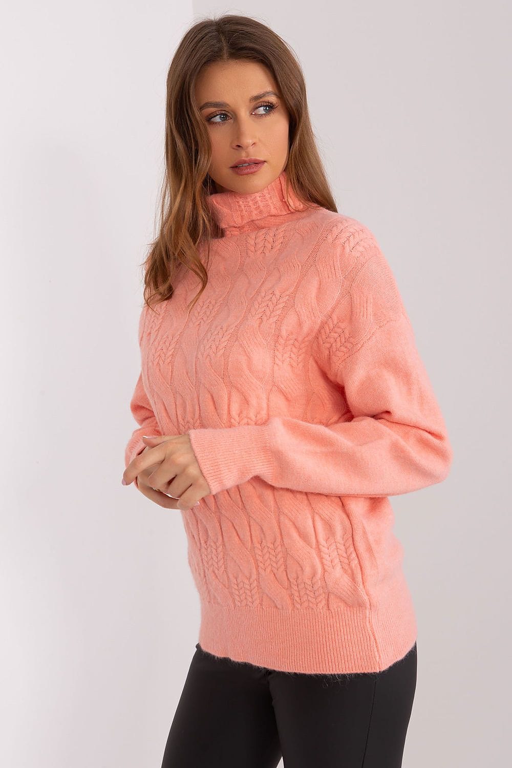 Women Turtleneck Sweater Textured - ShalayeFashion