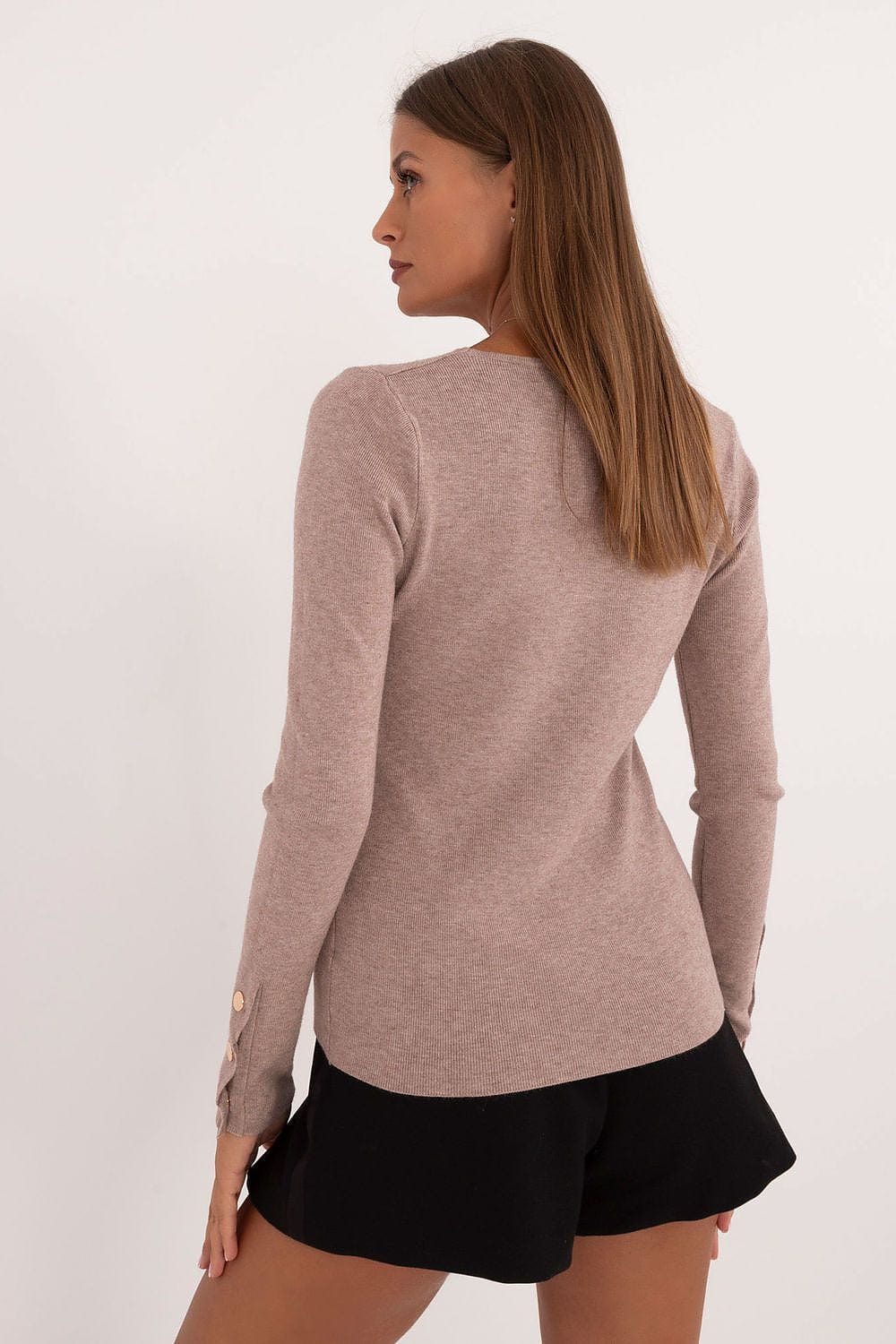 Women V - Neck Sweater Button Wrists - ShalayeFashion