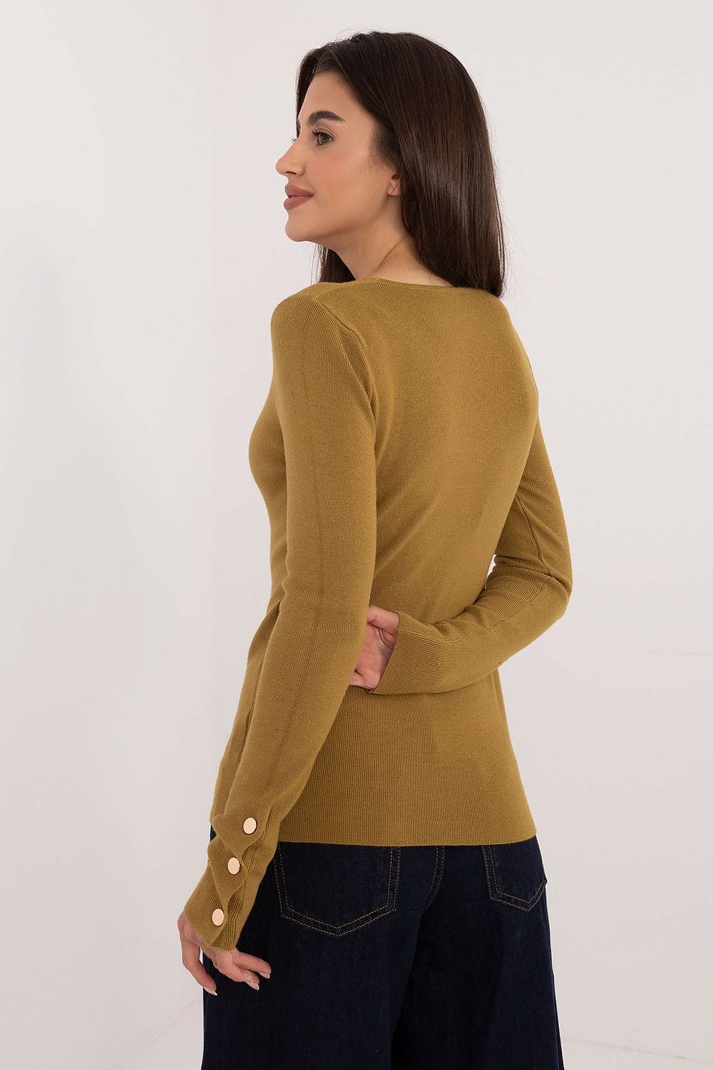 Women V - Neck Sweater Button Wrists - ShalayeFashion