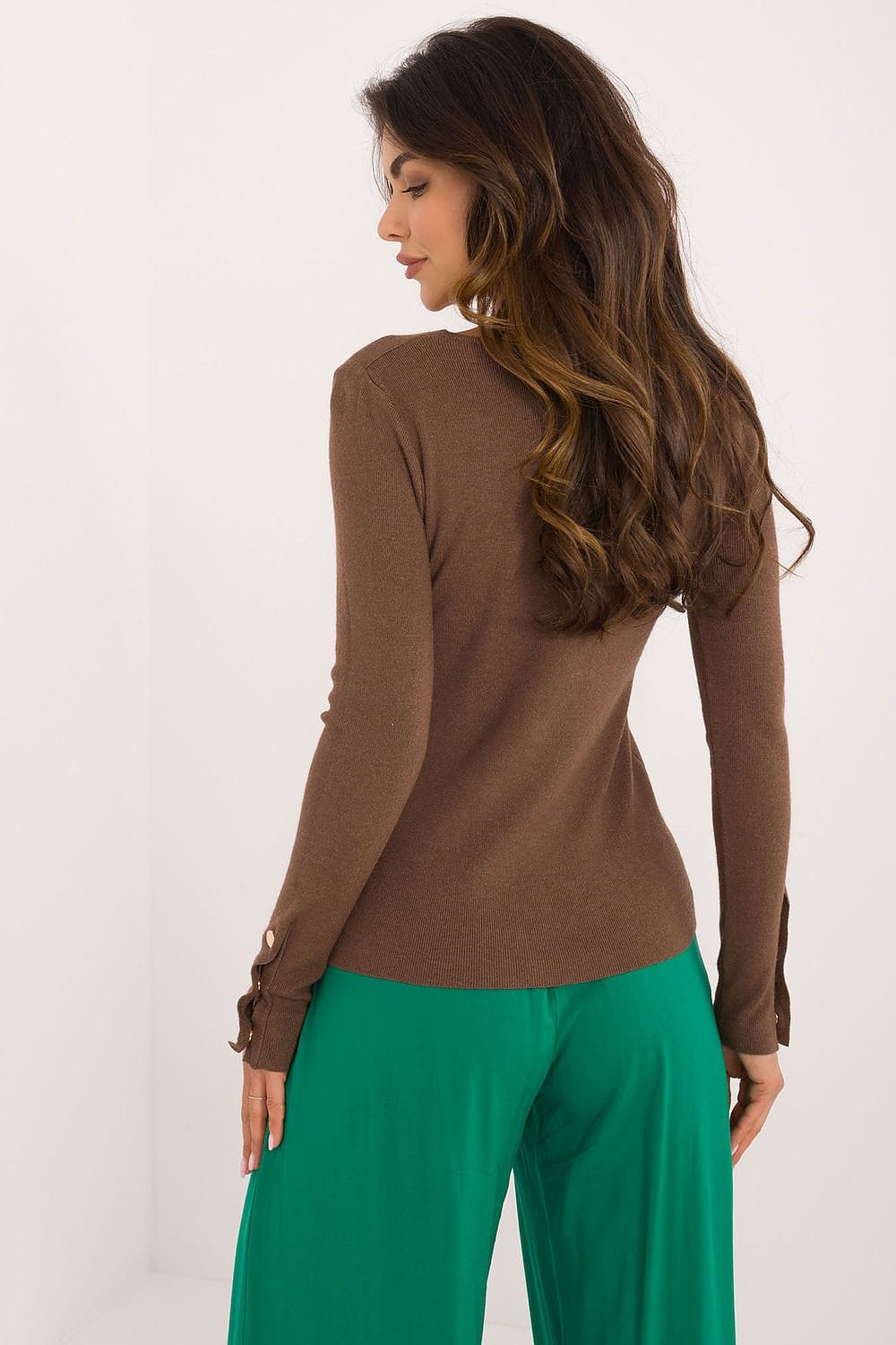 Women V - Neck Sweater Button Wrists - ShalayeFashion
