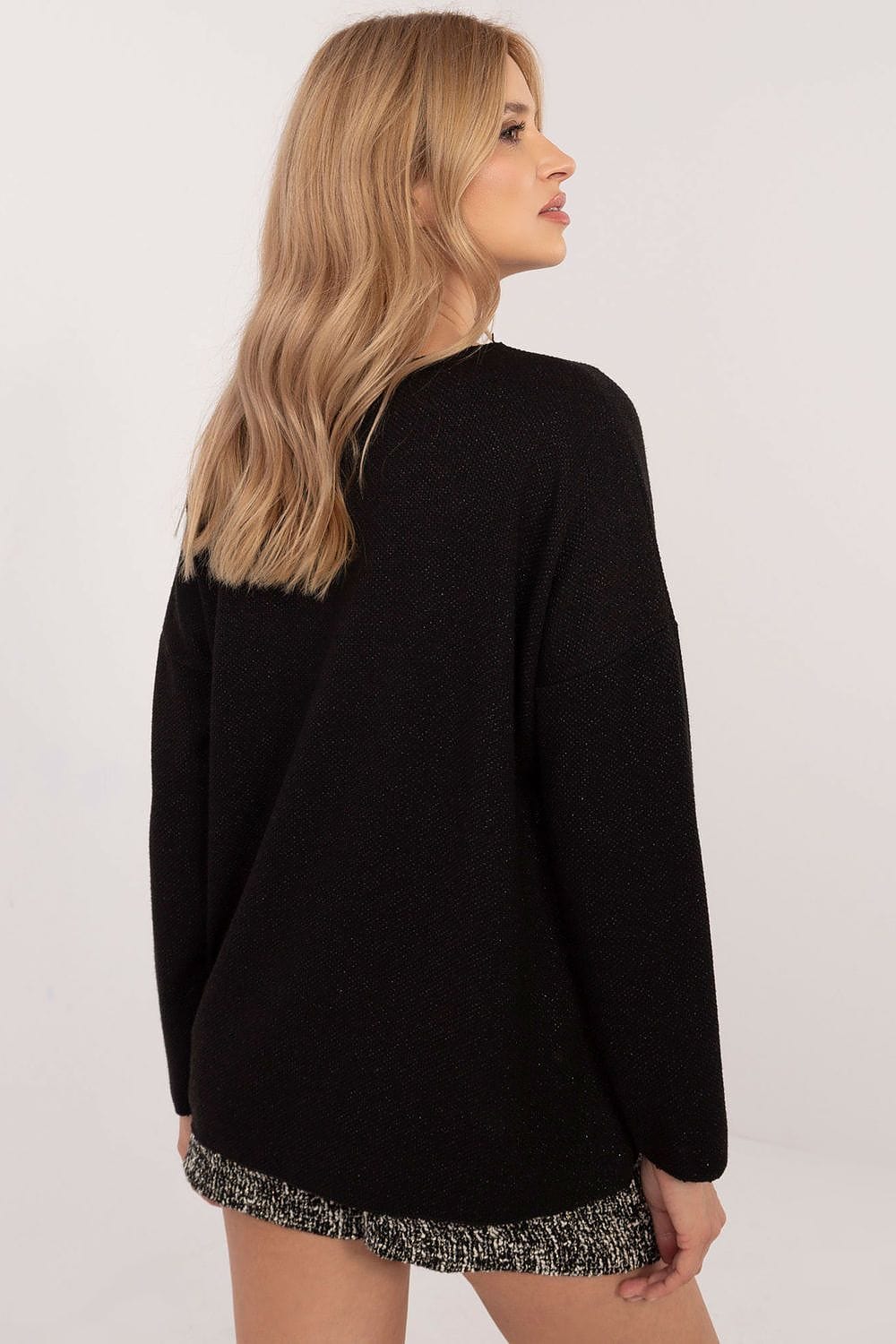 Women V Neck Sweater Shiny Thread - ShalayeFashion