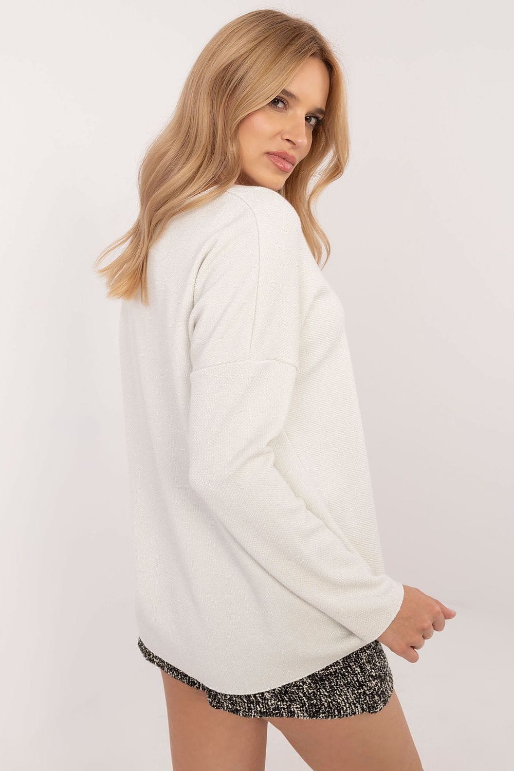 Women V Neck Sweater Shiny Thread - ShalayeFashion