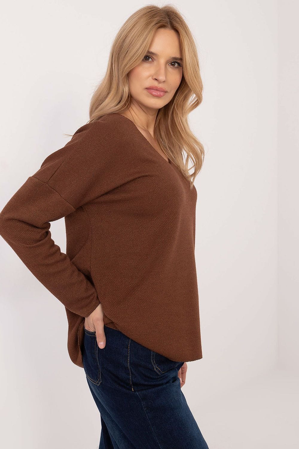 Women V Neck Sweater Shiny Thread - ShalayeFashion