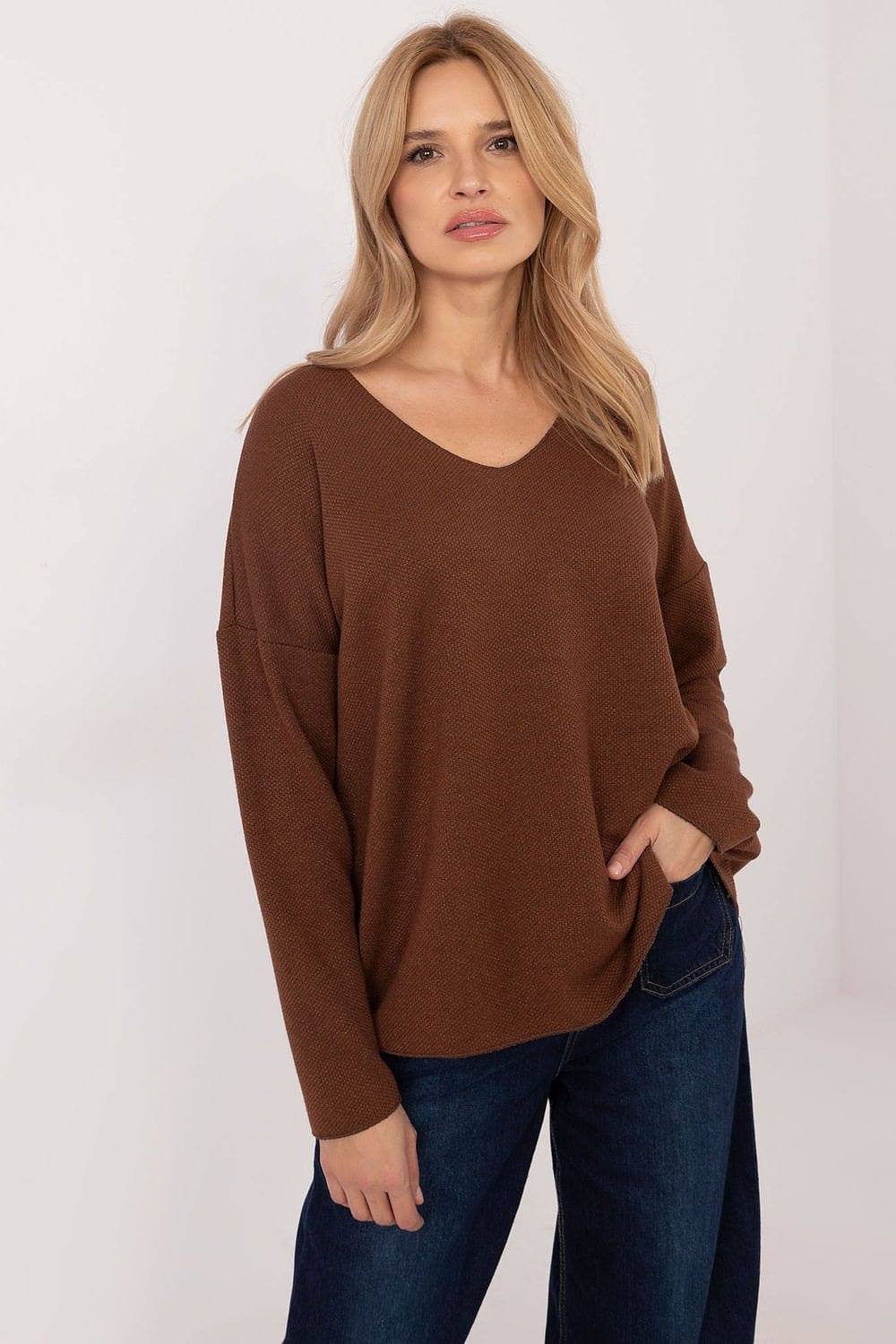 Women V Neck Sweater Shiny Thread - ShalayeFashion