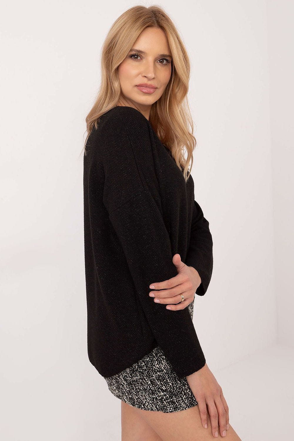 Women V Neck Sweater Shiny Thread - ShalayeFashion
