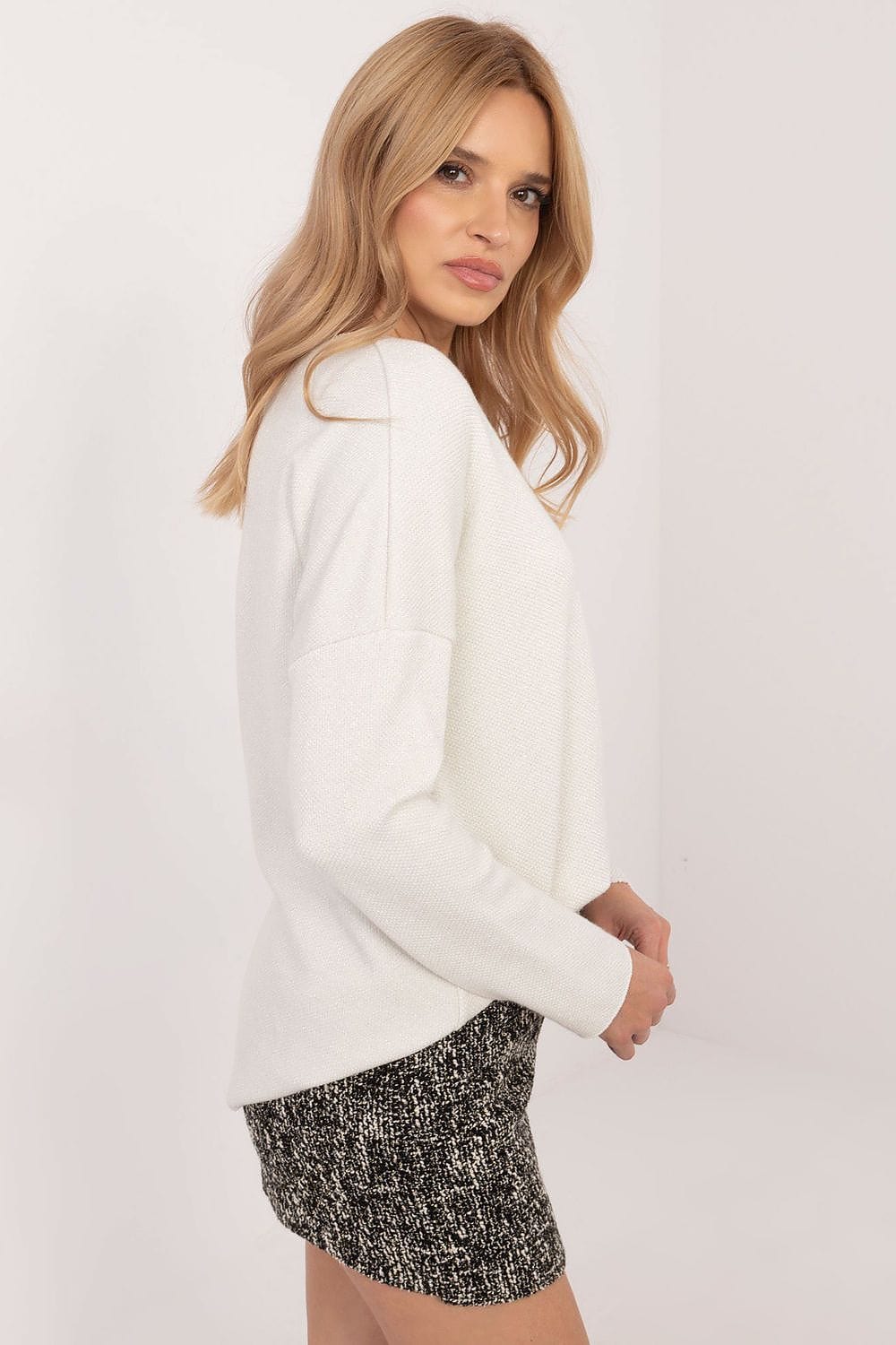 Women V Neck Sweater Shiny Thread - ShalayeFashion