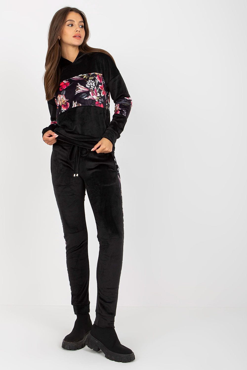 Women Velour Set Hooded Sweatshirt Pants - ShalayeFashion
