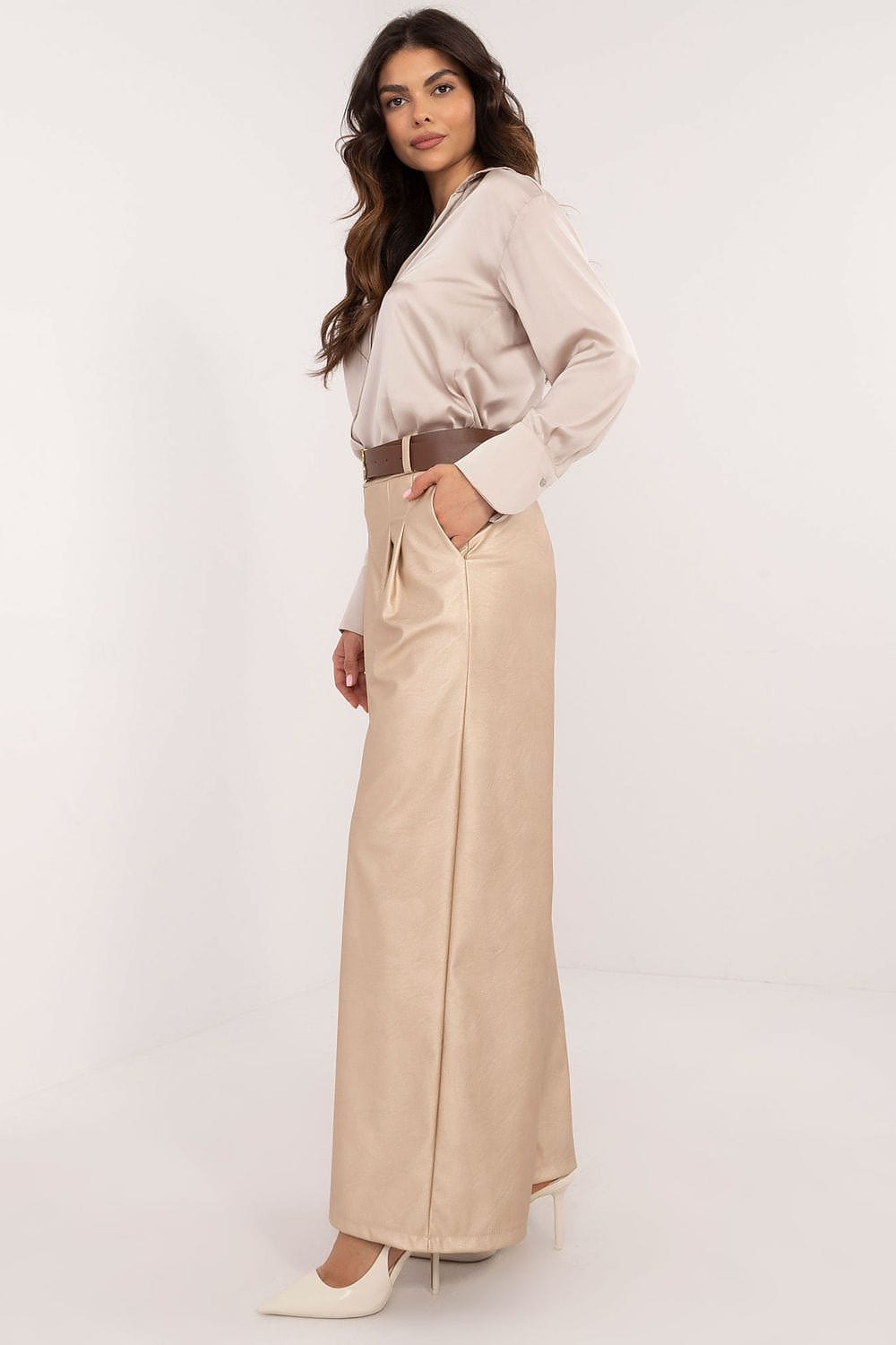Women Wide Leg Pants Eco Leather - ShalayeFashion