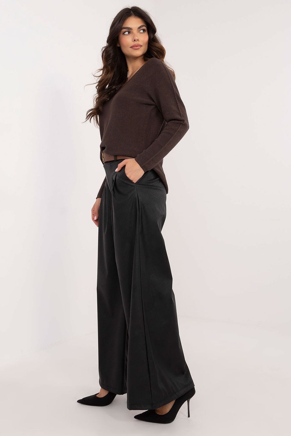 Women Wide Leg Pants Eco Leather - ShalayeFashion